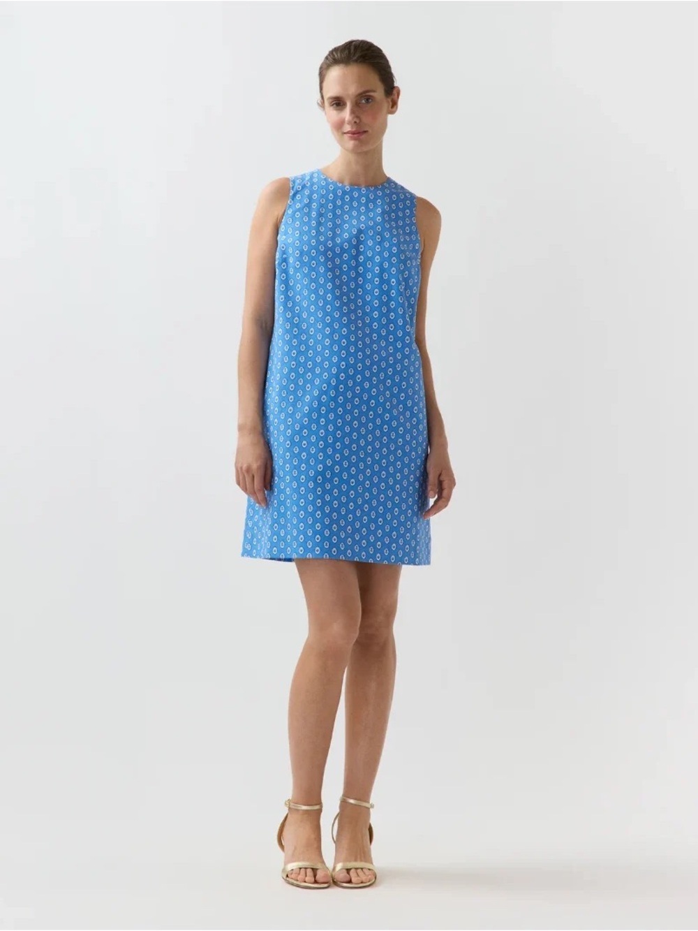 ANN MASHBURN Bright Blue Printed Sleeveless Shift Dress